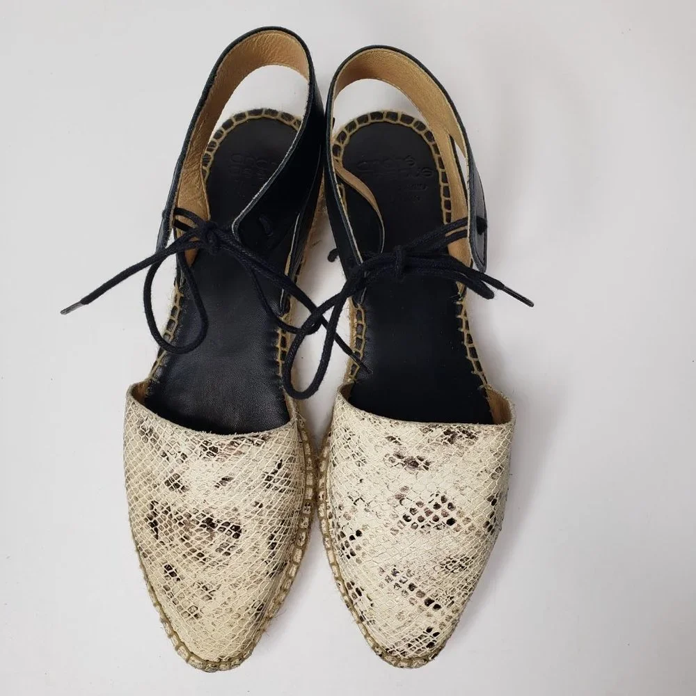 Andre Assous Women’s Snakeskin‎ Leather Ankle Strap Espadrilles Sandals Boa 9.5